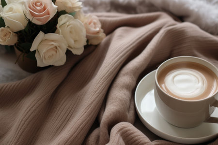 Winter aesthetic, cozy breakfast spread, soft blankets, creating a warm and inviting atmosphere.の素材