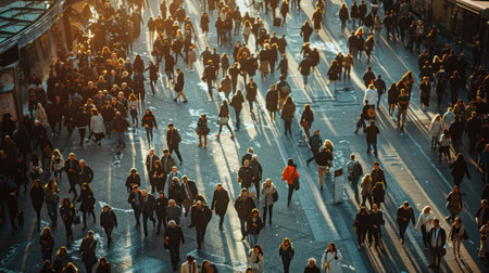 A large crowd of individuals heading to work in the morning.の素材