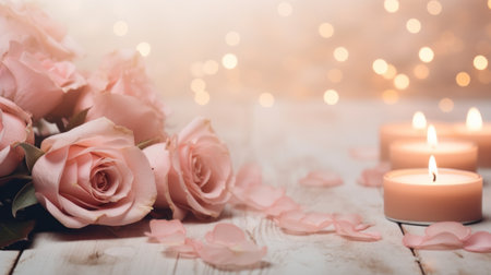 A tender background for expressing affection, featuring roses, candlelight.の素材