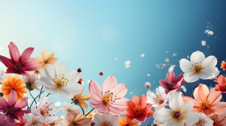 Serene meadow with blooming flowers, offering ample copy space for text.の素材