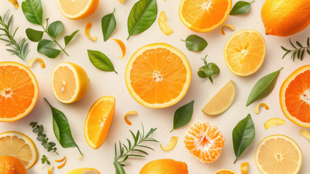 Abstract Seamless Pattern of Sliced Oranges and Lemons.の素材