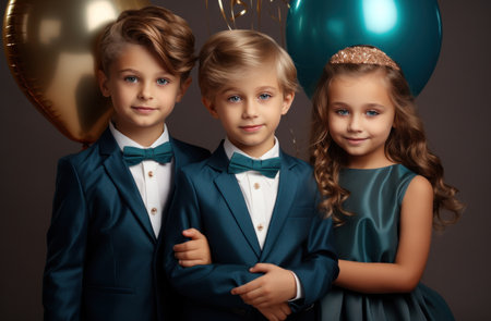 three young girls together before balloons,.の素材