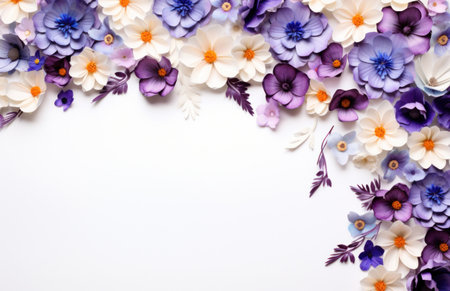 a flower border with blue and purple flowers.の素材