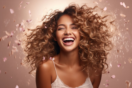a girl with blond curls pours champagne.の素材