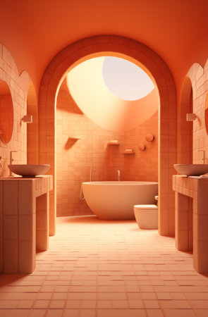 an arched bathroom with a sink.の素材