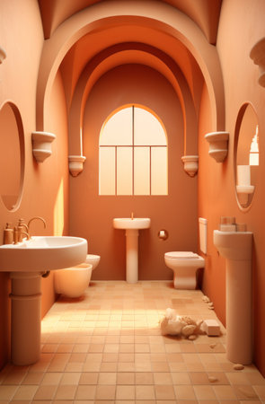 an arched bathroom with a sink.の素材