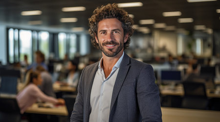 man smiling in office having photo taken.の素材