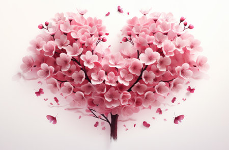 in beautiful pink form, blossoming cherry tree flowers make up a heart.の素材