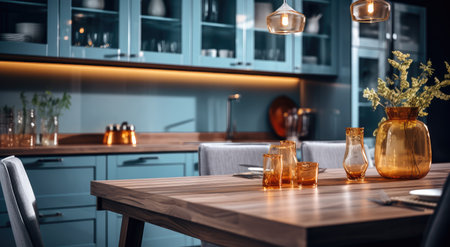 photo of a new kitchen with wood cabinets.の素材