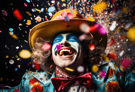 a clown in a hat makes confetti,.の素材