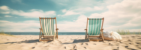 beach chairs on sand.の素材