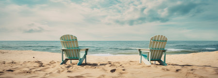 beach chairs on sand.の素材
