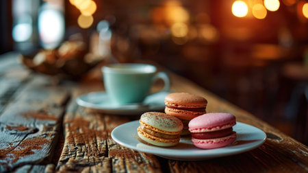 copy space with stock of macarons dessert on white plate.の素材