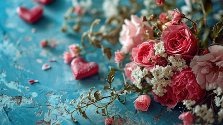 A vivid Valentine's Day scene, heart-shaped blooms.の素材