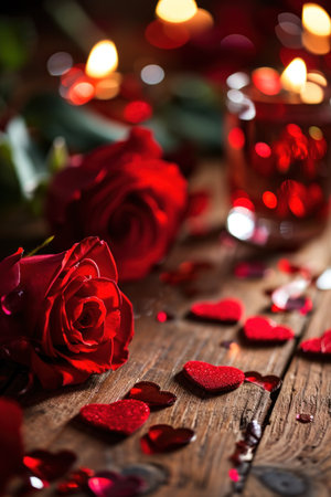 A vivid Valentine's Day background, hearts, roses.の素材
