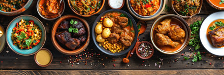 Assortment of African traditional dishes. African food.の素材