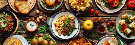 Assortment of American traditional dishes. Ameticam food..の素材