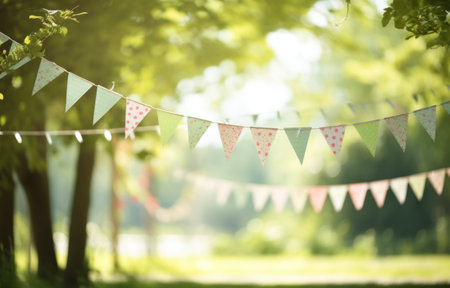 paper bunting in sunlight for a wedding or party.の素材