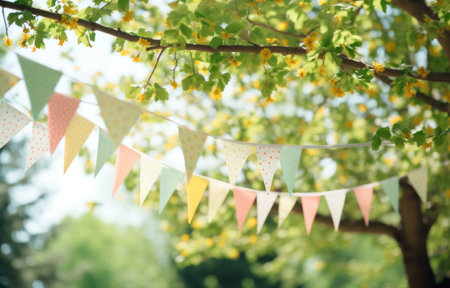 paper bunting in sunlight for a wedding or party.の素材