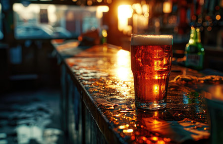 an image of a beer glass on top of a counter.の素材