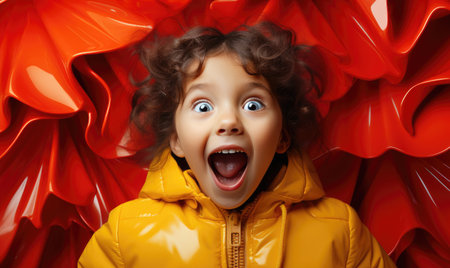 the child with the red face is so surprised with smiling face.の素材
