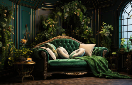 green and gold themed room design.の素材