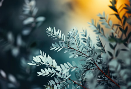 green blurry background with branches.の素材