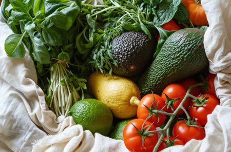 healthy foods bag or produce bag for buying fresh produce.の素材