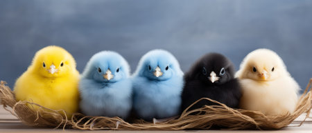 the chick is sitting next easter eggs.の素材