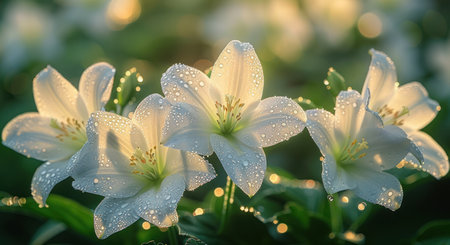 white flowers with drops of water are shown.の素材