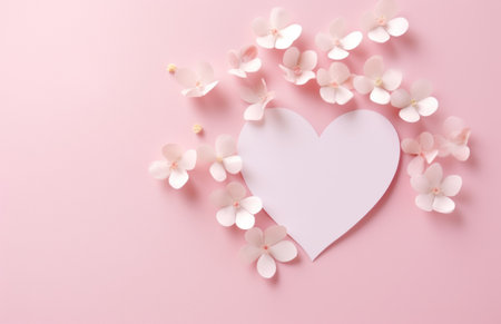 a pink heart cut out of the card with flowers inside.の素材
