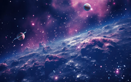an image of stars and planets with planets overlaid.の素材