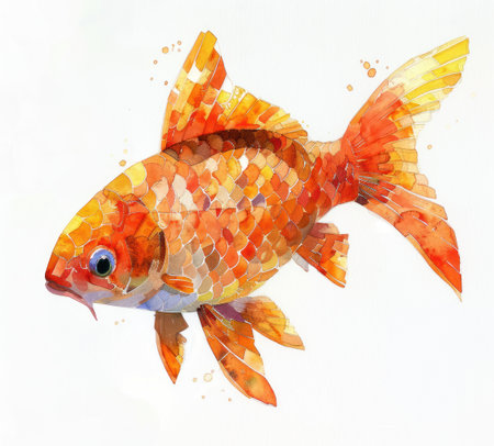 an orange fish watercolor painting on white background.の素材