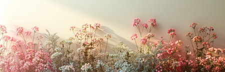 a white white and pink background filled with flowers on its own.の素材