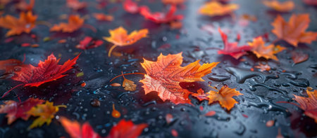 autumn leaves on the floor in various colors.の素材
