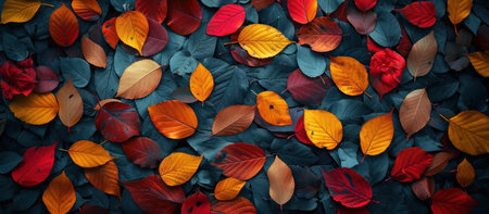 autumn leaves on the floor in various colors.の素材