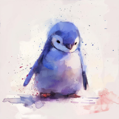 penguin watercolor painting on a white background.の素材