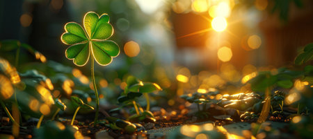 st patrick of ireland background with clovers.の素材