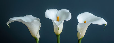 three big white calla lilies in portrait.の素材