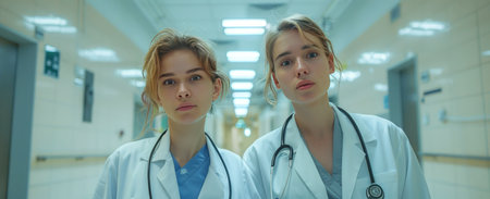 two doctors holding stethoscopes.の素材