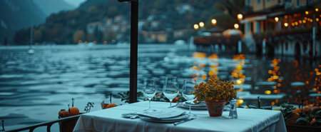 a restaurant on the lake.の素材