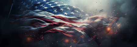 an empty american flag waving in the wind.の素材