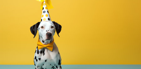 a white dog in a party hat.の素材