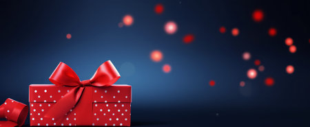 a present with a red ribbon on a blue background.の素材