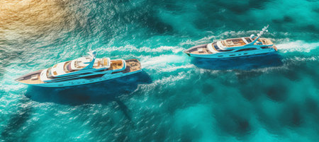 luxury yachts and boat in ocean on dronebased aerial view.の素材