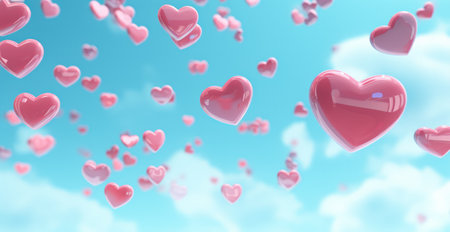 pink hearts flying in the air.の素材