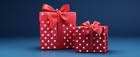 two gift wraps with ribbons on a blue background.の素材