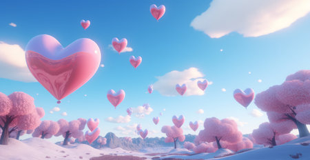 with some hearts floating in the air.の素材