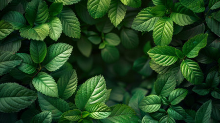 A square piece of paper lying amidst vibrant green leaves in a natural setting.の素材