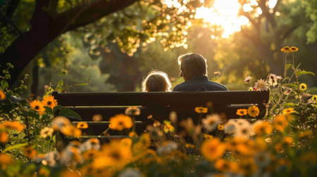 A man and a woman are seated on a park bench, facing each other.の素材